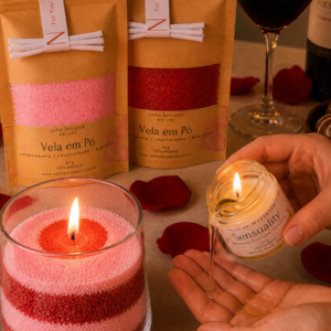 Kit Dia dos Namorados 2 Velas em Pó Com Pavios + Vela de Massagem Baunilha I Dia das Mães