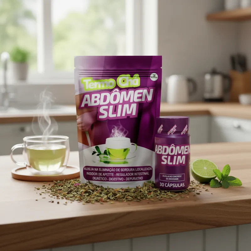 Abdômen Slim l Kit 1 Cápsula + 1 Termo Chá | Original Natural